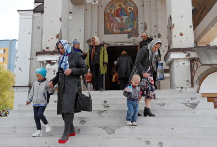 FILE PHOTO: Believers attend the Orthodox Easter service at a church in Mariupol