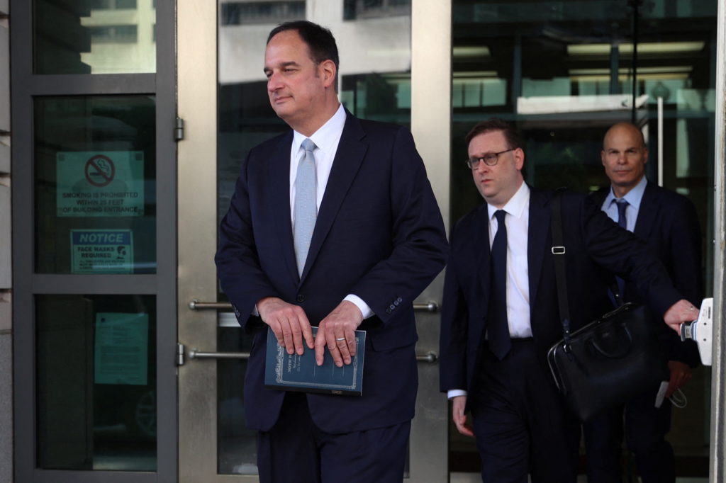 Attorney Michael Sussmann departs after opening arguments in his trial being held at the U.S. Federal Courthouse in Washin...