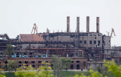 FILE PHOTO: A view shows a plant of Azovstal Iron and Steel Works in Mariupol
