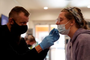 People are tested for COVID-19 at the Tower Theatre in Oklahoma City