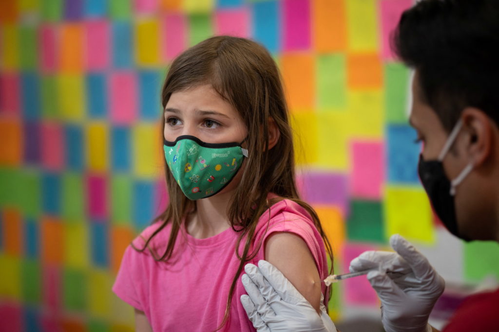 Children aged 5 to 11 receive booster vaccinations against the coronavirus disease (COVID-19) in Schwenksville