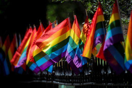 Pride flags are used to celebrate Pride Month at the Stonewall National Monument at Christopher Park adjacent to The Stonewall Inn, in the Greenwich Village section of New York City, New York, U.S., June 23, 2021. Photo by Brendan McDermid/REUTERS