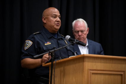 Uvalde Police Chief Pete Arredondo speaks at a press conference following the shooting at Robb Elementary School in Uvalde, Texas, U.S., May 24, 2022. Photo by Mikala Compton/USA TODAY NETWORK via REUTERS