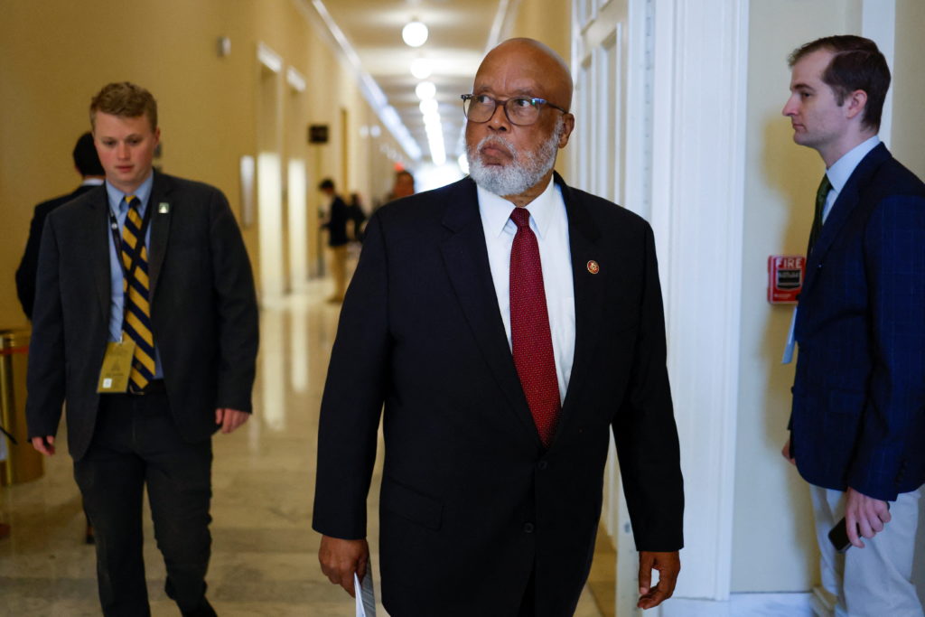 Committee Chairperson Bennie Thompson (D-MS) leaves the hearing room after the conclusion of the fourth of eight planned p...
