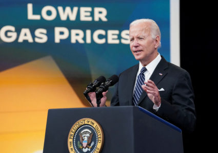 U.S. President Joe Biden calls for a federal gas tax holiday as he speaks about gas prices during remarks in the Eisenhower Executive Office Building's South Court Auditorium at the White House in Washington, U.S., June 22, 2022. Photo by Kevin Lamarque/REUTERS