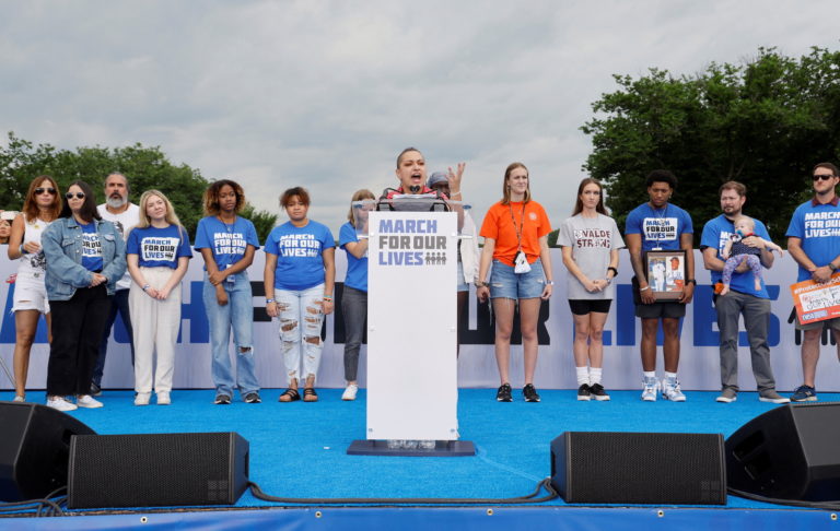 People participate in the March for Our Lives, rally against gun violence, in Washington