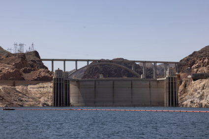 The Hoover dam is seen from Lake Mead, the nation's largest reservoir which has reached its lowest water levels on record since it was created by damming the Colorado River in the 1930s, as growing demand for water and climate change shrink the Colorado River and endanger a water source millions of Americans depend on, near Boulder City, Nevada, U.S., April 17, 2022. Picture taken April 17, 2022. Photo by Caitlin Ochs/REUTERS