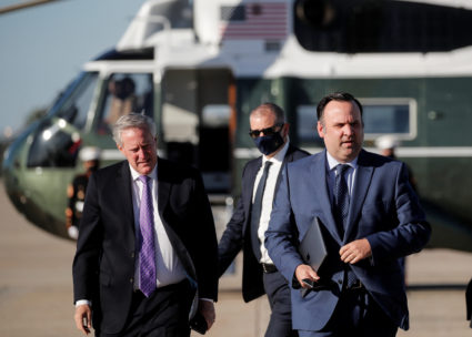 U.S. President Trump departs Washington for campaign travel to Iowa at Joint Base Andrews in Maryland