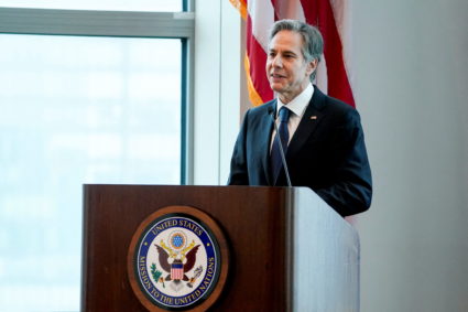 U.S. Secretary of State Blinken meets with U.S. Mission to United Nations personnel