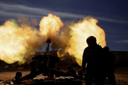 FILE PHOTO: Members of the Ukrainian Volunteer Corps fight against Russian troops in Zaporizhzhia region