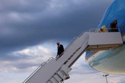 U.S. President Joe Biden disembarks from the plane as he arrives at Yokota U.S. Air Force Base in Fussa, on the outskirts of Tokyo, Japan May 22, 2022. Photo by Jonathan Ernst/REUTERS