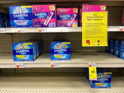Sales of tampons are limited at a CVS in Somerville