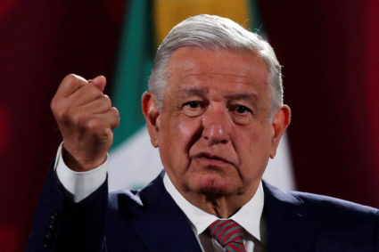 Mexico's President Andres Manuel Lopez Obrador gestures during a news conference at the National Palace in Mexico City, Mexico, June 20, 2022. Photo by Edgard Garrido/REUTERS