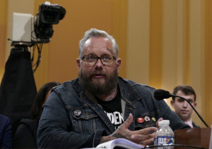 Jason Van Tatenhove, a member of the Oath Keepers, testifies during a public hearing of the U.S. House Select Committee to investigate the January 6 Attack on the U.S. Capitol, on Capitol Hill in Washington, U.S., July 12, 2022. Photo by Elizabeth Frantz/REUTERS