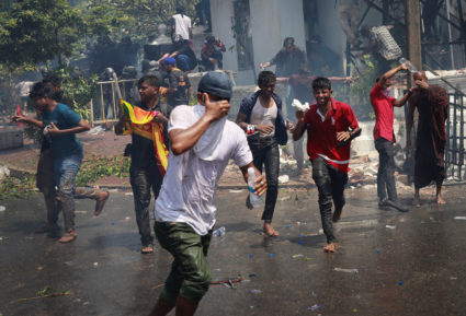 Protest outside the office of Sri Lanka's PM Ranil Wickremesinghe, in Colombo