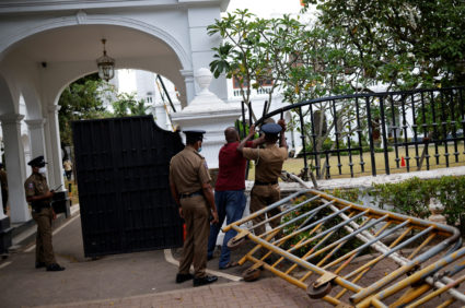 Protestors vacate the Sri Lanka's Prime Minister Ranil Wickremesinghe's office in Colombo