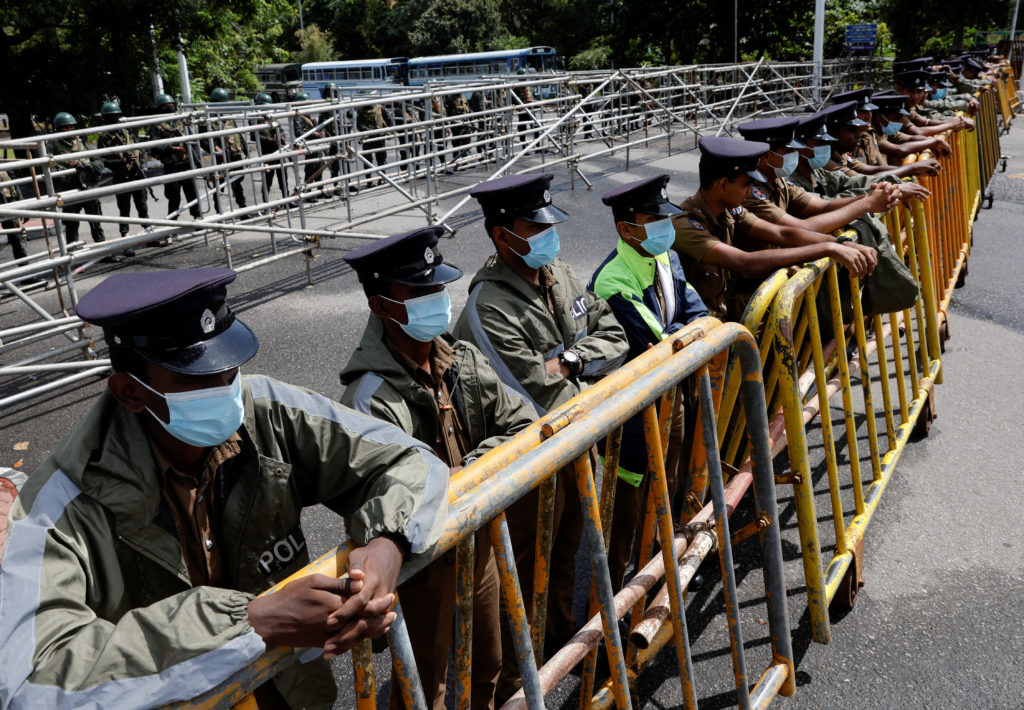 Security personnel guards Sri Lanka's parliament building in Colombo