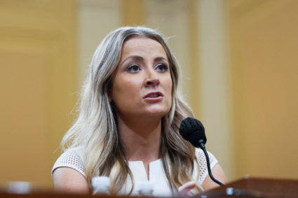 Former U.S. President Donald Trump's deputy press secretary, Sarah Matthews, looks on during a public hearing of the U.S. House Select Committee to investigate the January 6 Attack on the U.S. Capitol, on Capitol Hill, in Washington, U.S., July 21, 2022. Photo by Evelyn Hockstein/REUTERS