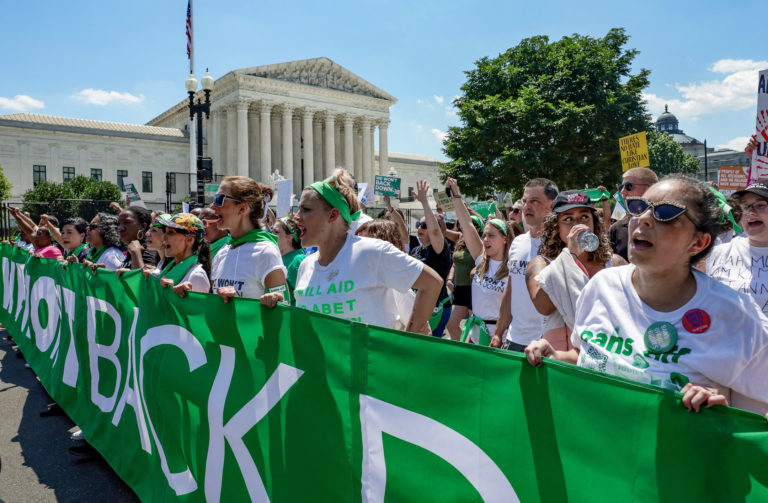 Abortion rights activists demonstrate outside the Supreme Court in Washington