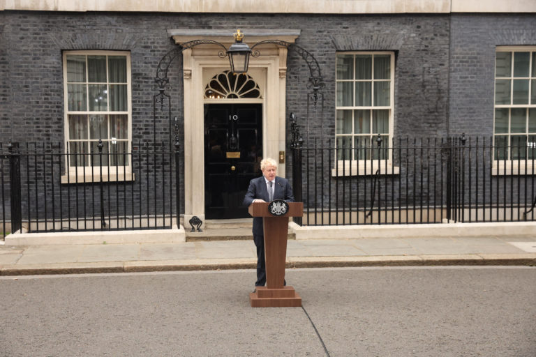 British PM Johnson speaks at Downing Street