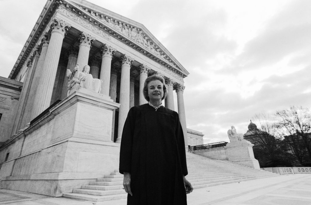 Supreme Court Justice Sandra Day O'Connor outside the Supreme Court Building