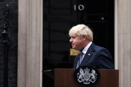 British PM Johnson speaks at Downing Street