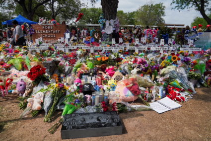 Memorial for the victims of a mass shooting in Uvalde, Texas