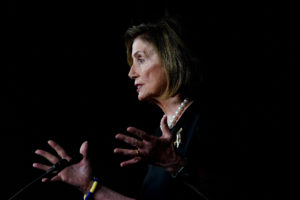 FILE PHOTO: U.S. House Speaker Nancy Pelosi (D-CA) holds her weekly news conference with reporters on Capitol Hill in Wash...