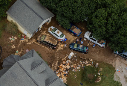 A Kentucky Army National Guard flight crew surveys disaster areas due to flooding