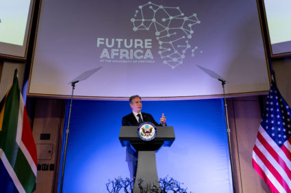 U.S. Secretary of State Antony Blinken gives a speech on the U.S. Africa Strategy at the University of Pretoria's Future Africa Campus in Pretoria, South Africa, August 8, 2022. Photo by Andrew Harnik/Pool via REUTERS
