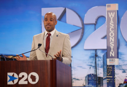 Wisconsin Lieutenant Governor Mandela Barnes casts the Wisconsin delegation's votes during the roll call to nominate former Vice President Joe Biden as the Democratic Party?s 2020 nominee for president during the second night of the 2020 Democratic National Convention at the Wisconsin Center in Milwaukee, Wisconsin, U.S., August 18, 2020. Photo by Brian Snyder/Pool/REUTERS