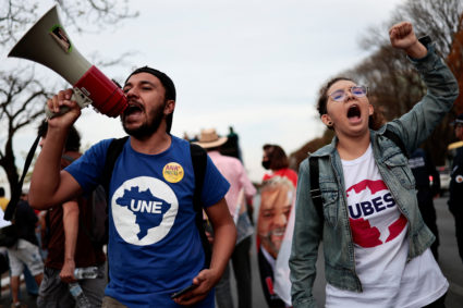 Pro-democracy demonstrators take part in a march in support of two manifestos defending the nation's democratic institutions and electronic voting system, in Brasilia, Brazil August 11, 2022. Photo by Ueslei Marcelino/REUTERS