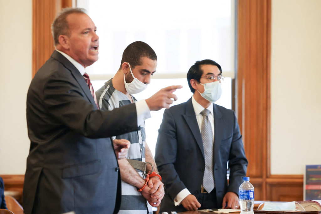 Hadi Matar appears in court on charges of attempted murder and assault on author Salman Rushdie, in Mayville, New York