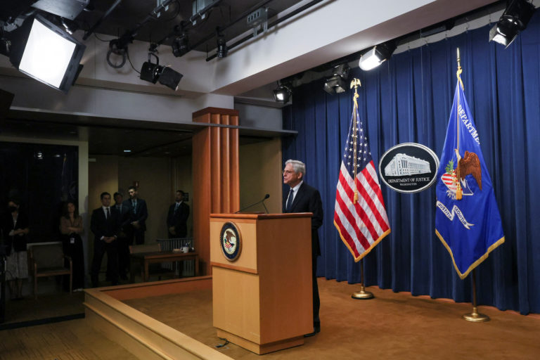 U.S. Attorney General Merrick Garland speaks about the FBI's search warrant served at the home of former President Donald ...