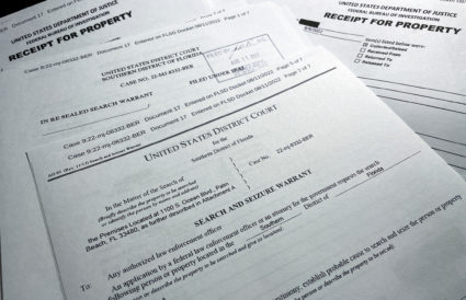 Search warrant allowing the FBI to search former U.S. President Donald Trump's Mar-a-Lago estate is seen after being relea...