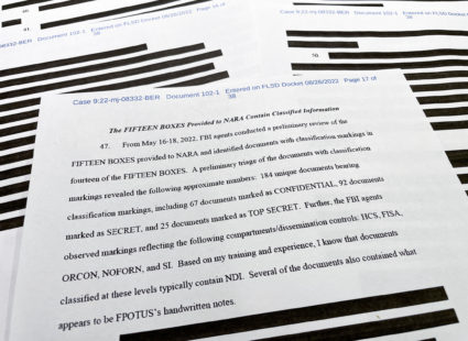 Afffidavit supporting the FBI search of former U.S. President Donald Trump's Mar-a-Lago estate is seen after being release...