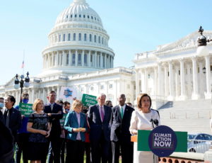 U.S. House Speaker Nancy Pelosi speaks about climate change outside the U.S. Capitol in Washington