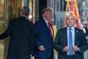 Former U.S. President Donald Trump departs Trump Tower for a deposition two days after FBI agents raided his Mar-a-Lago Pa...