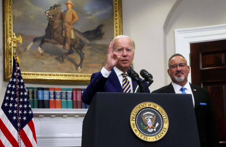 U.S. President Biden delivers remarks on student loan debt relief plan at the White House in Washington