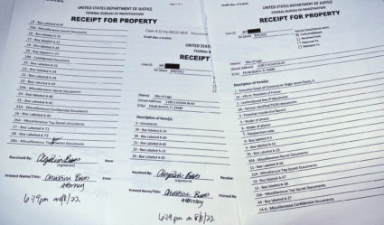 FILE PHOTO: Itemized list of property seized by the FBI during search of former U.S. President Donald Trump's Mar-a-Lago e...