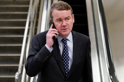 Senator Michael Bennet (D-CO) reacts to the Texas school shooting in Washington