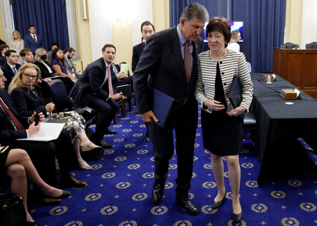 U.S. Senators Collins and Manchin testify on legislation to reform the Electoral Count Act on Capitol Hill in Washington