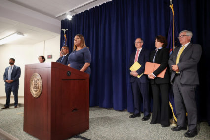 News conference after former U.S. President Donald Trump's White House chief strategist Steve Bannon arrived to surrender,...