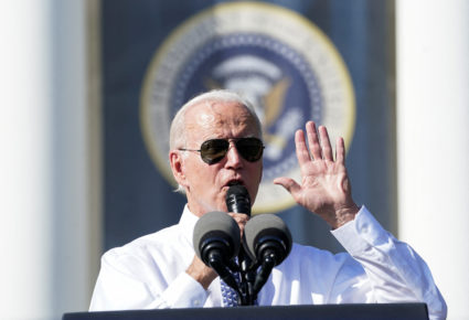 U.S. President Joe Biden delivers remarks as he celebrates the enactment of the "Inflation Reduction Act of 2022," which Biden signed into law in August, on the South Lawn at the White House in Washington, U.S., September 13, 2022. Photo by Kevin Lamarque/REUTERS