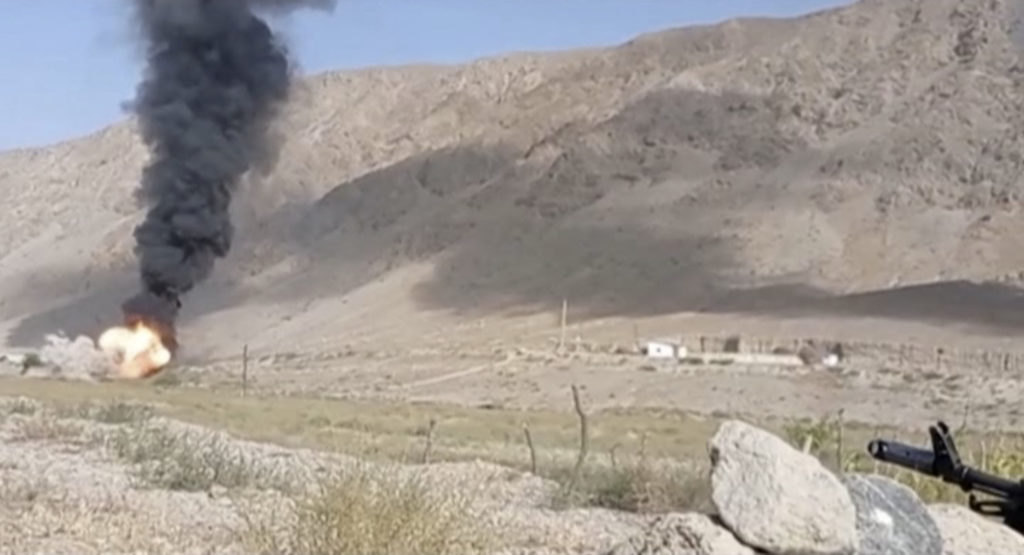 A still image shows said to be active military confrontation on Kyrgyz-Tajik border