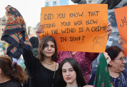 Women take part in a sit-in following the death of Mahsa Amini, at Martyrs' Square in Beirut