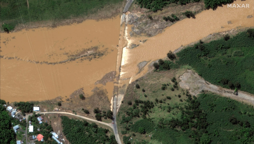 A satellite image shows a flooded bridge in the aftermath of Hurricane Fiona, in Arecibo