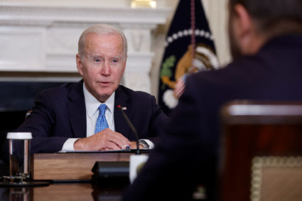 U.S. President Joe Biden delivers remarks at a meeting of the White House Competition Council in the State Dining Room of the White House in Washington, U.S. September 26, 2022. Photo by Jonathan Ernst/REUTERS