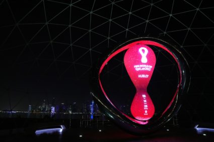 Photo taken on June 15, 2022 shows countdown mark of FIFA World Cup Qatar 2022 in Doha, capital of Qatar. Photo by Wang Dongzhen/Xinhua via Getty Images