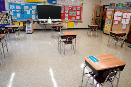 Empty classroom is pictured at P.S. 59 following coronavirus outbreak in Brooklyn